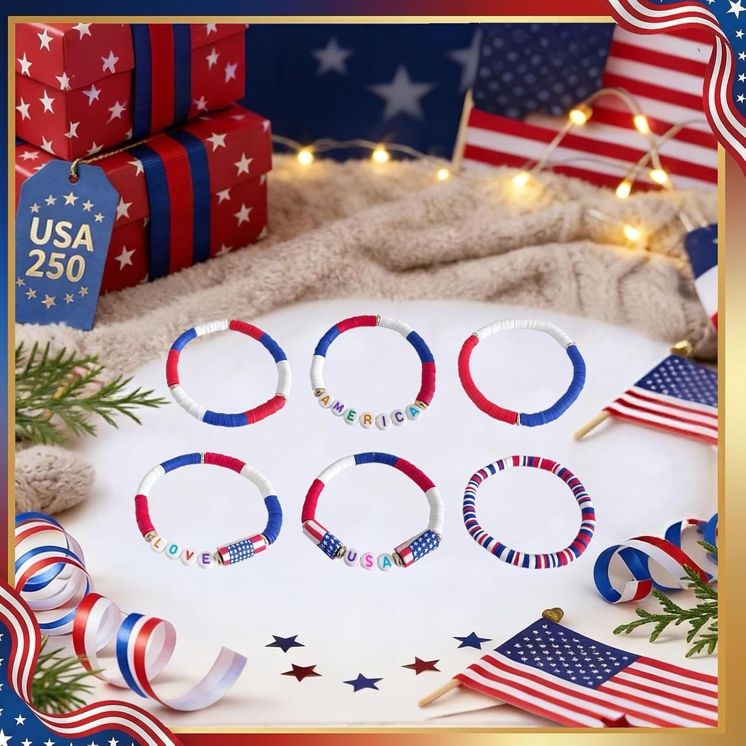 4th of July Bracelets American Flag Red White Blue Patriotic Jewelry