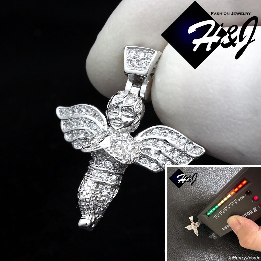 MEN WOMEN SOLID 925 STERLING SILVER MOISSANITE 3D LITTLE ANGEL WING PENDANT*M556