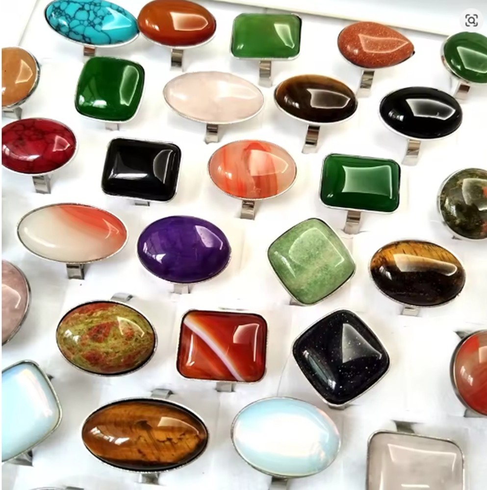 Wholesale mix 20pcs 316L Natural Stone Stainless Steel Ring Rings