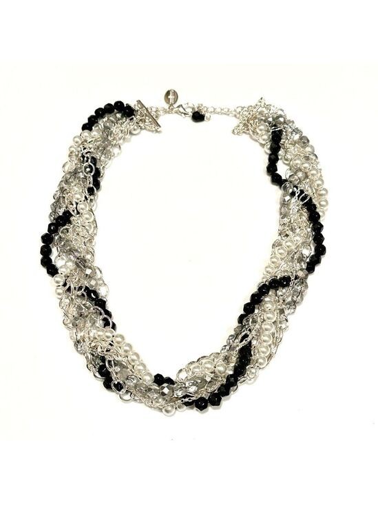 White House Black Market Multi-Strand Twisted Pearl, Black Bead & Crystal NWT