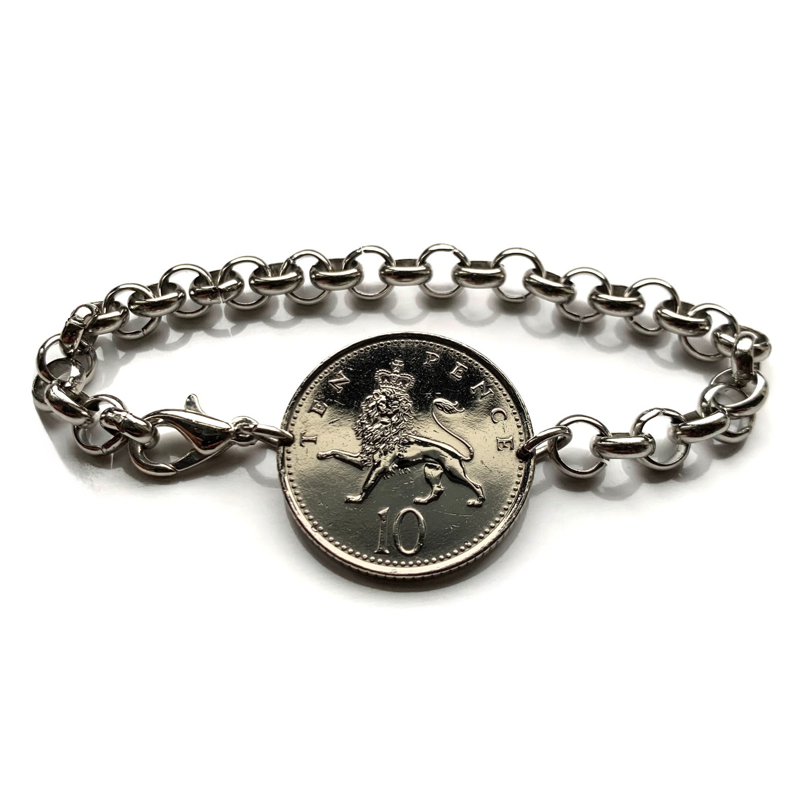 1992 England United Kingdom 10 Pence coin bracelet English lion London b000166