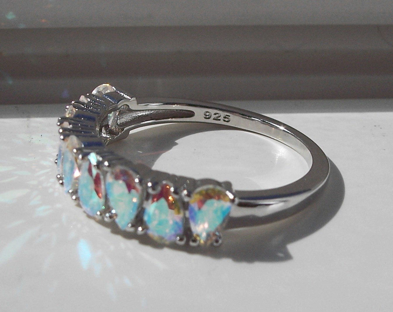 Simulated Mercury Mystic Topaz Ring Cubic Zirconia 925 Sterling Silver