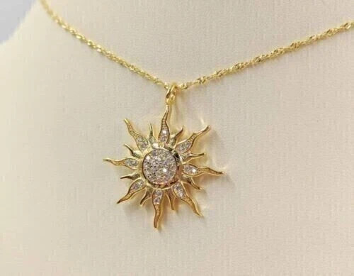 1.00Ct Round Cut Simulated Diamond Sun Pendant Necklace 14k Yellow Gold Plated