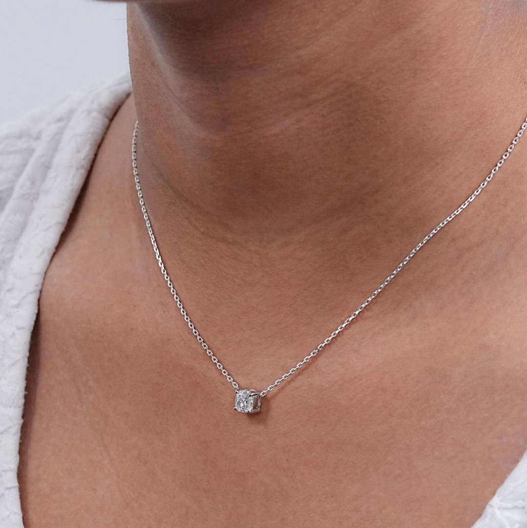 1.00 Ct Cushion EF VS Lab Grown Diamond Solitaire Necklace in 14K White Gold