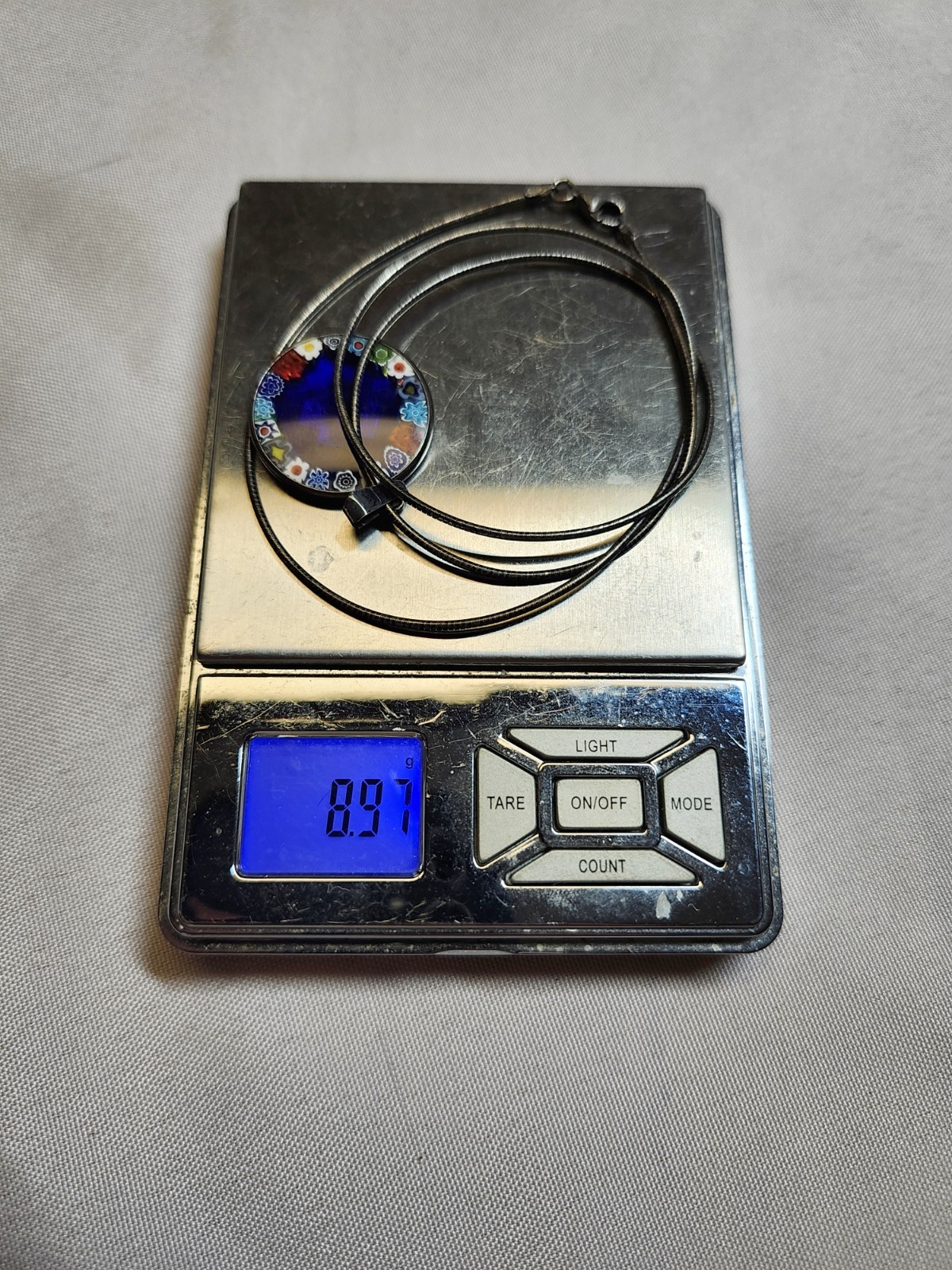 925 Sterling Silver Encased Millefiori Glass Pendant Necklace w/ Silver Emblem