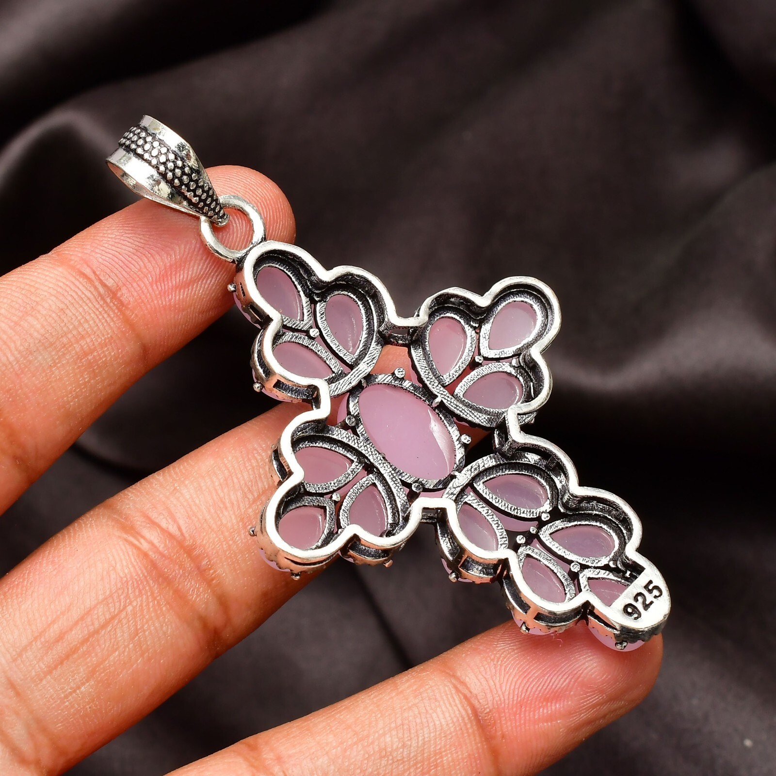 Natural Rose Quartz Gemstone 925 Sterling Silver Handmade Jewelry Pendant 2.80″
