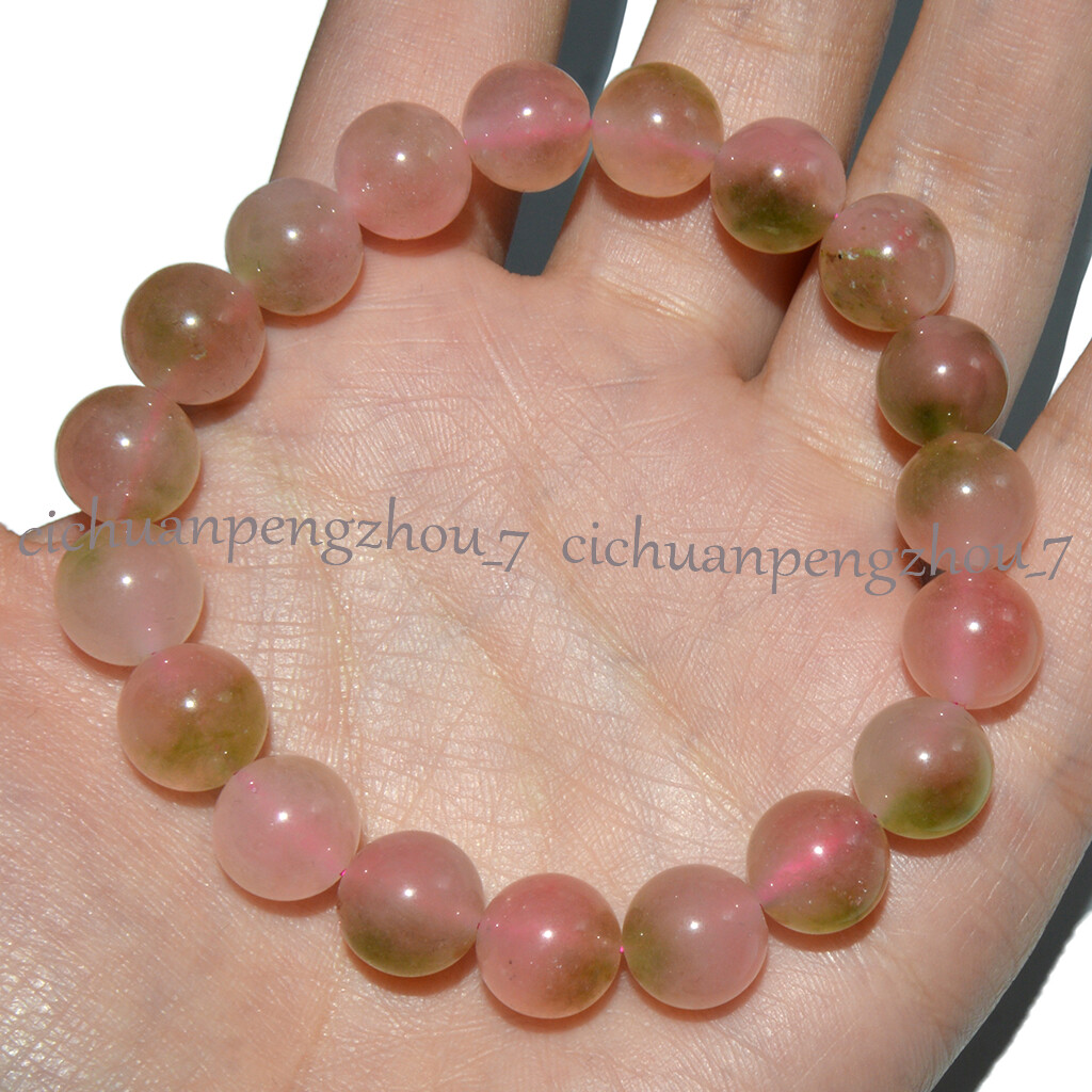 Pink Green Multicolor Jade 8/10/12/14mm Round Gems Beads Elastic Bracelet 7.5”