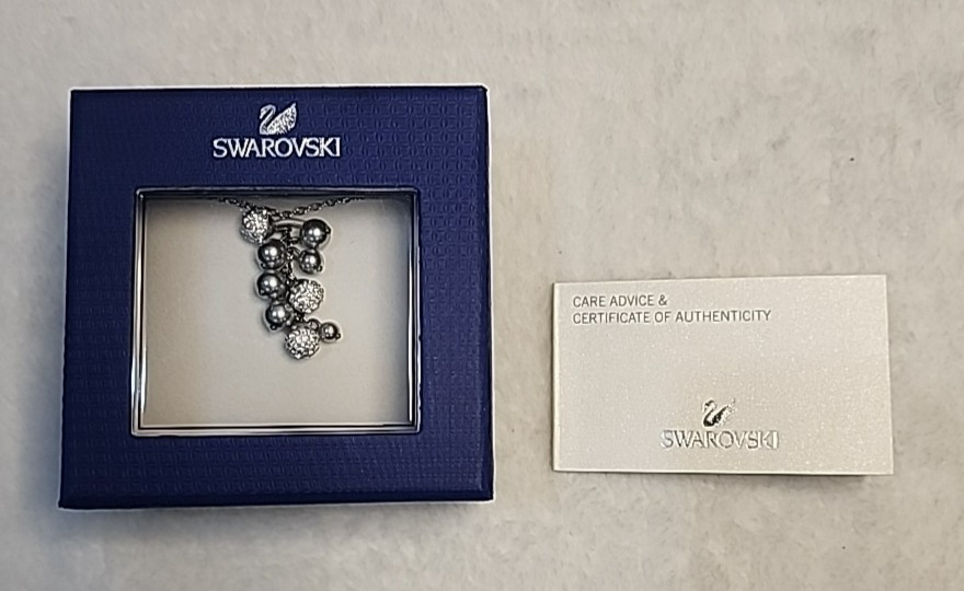 Swarovski Rumor Small Necklace Grey Crystal Pearls Clear Pavé Rhodium 40cm NIB