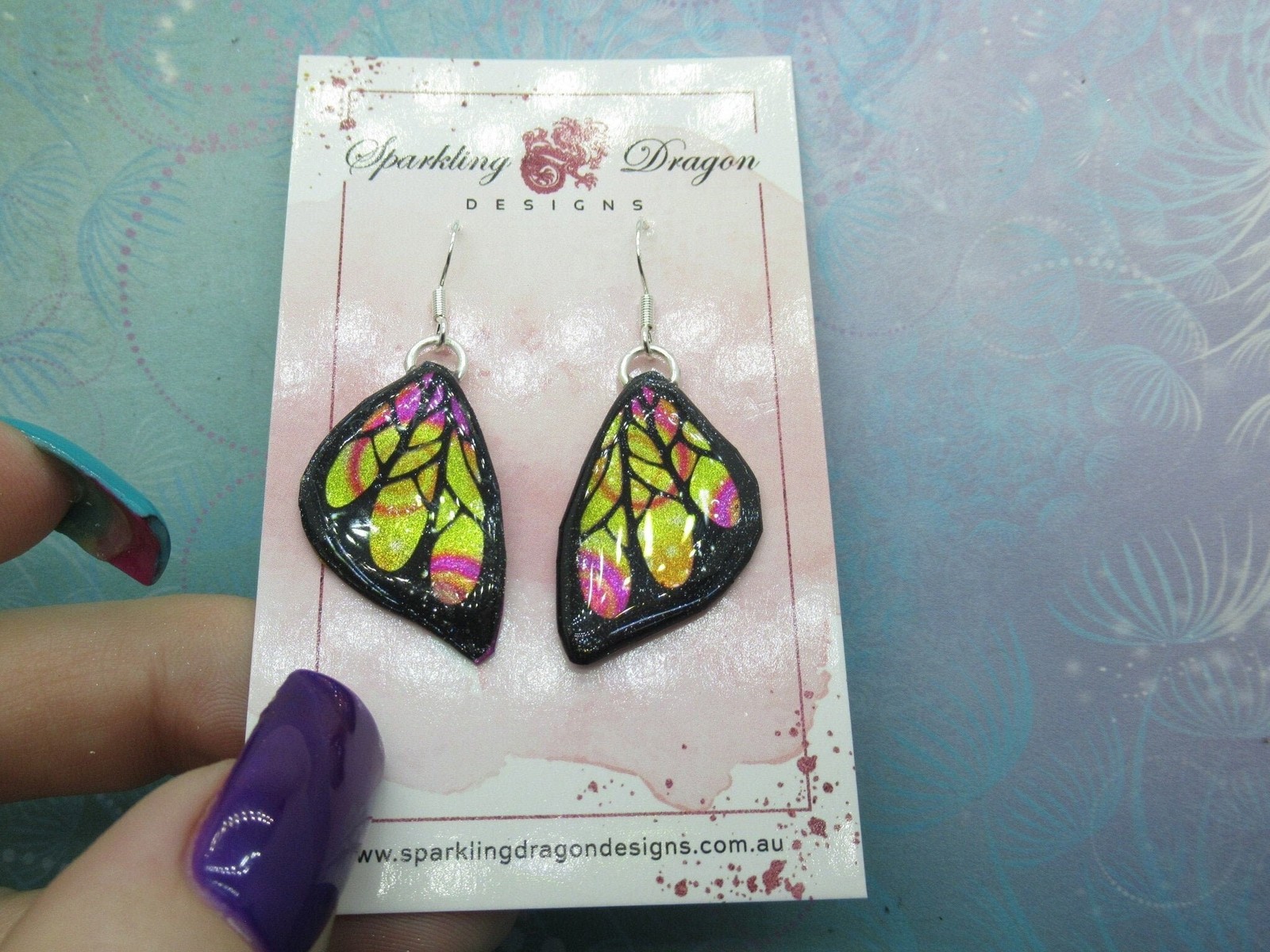 Butterfly Wing Earrings Swirling Yellow & Pink – Fairy Jewellery, Fun Gift for