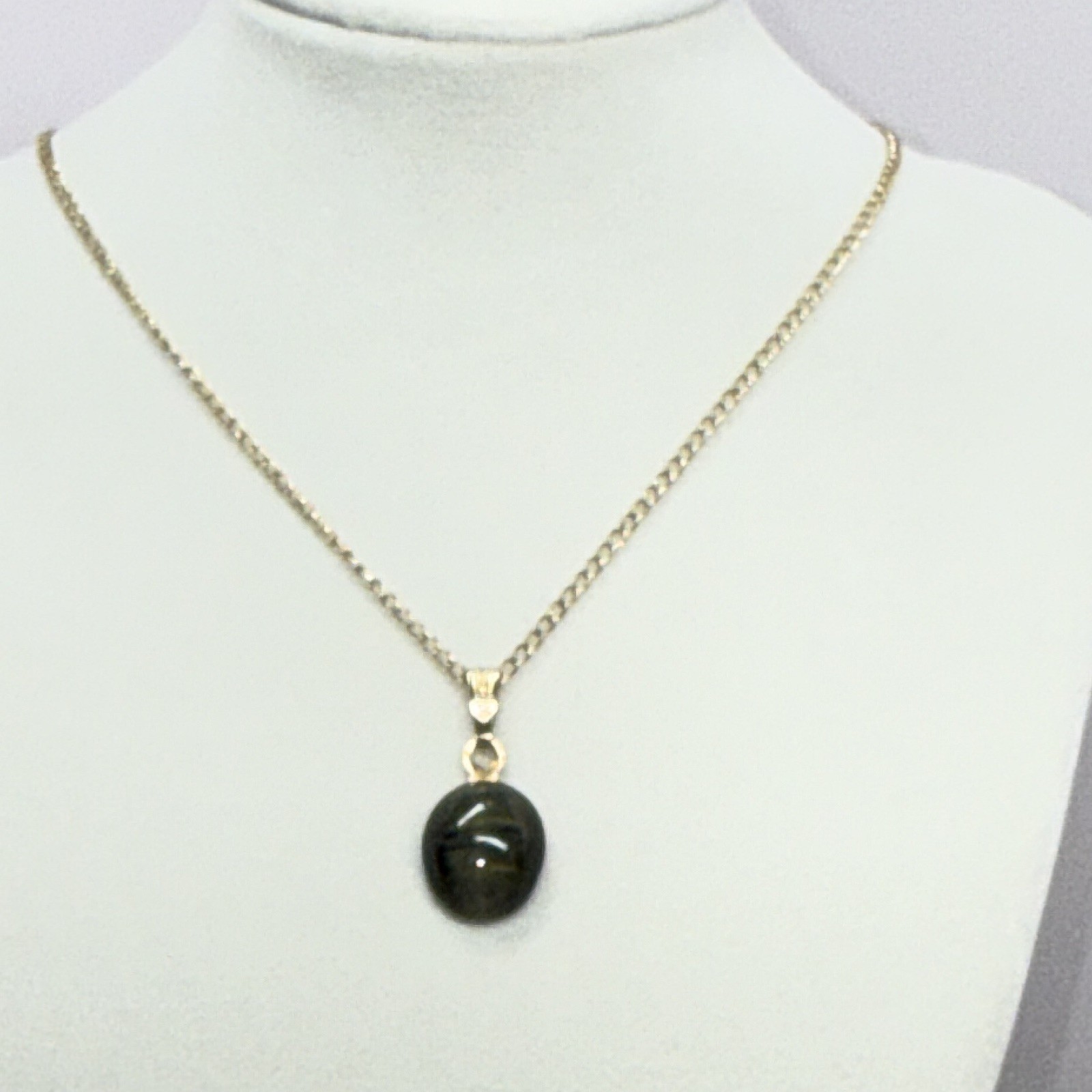 Gold Tone Oval Link Chain Necklace w/ Tiger’s Eye Oval Bezel-Set Pendant Charm
