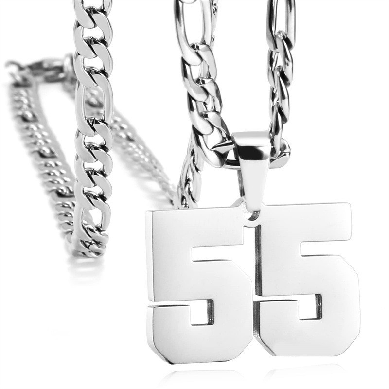 #00-#99 SPORTS silver NUMBER Pendant Charm / 24IN STAINLESS CHAIN NECKLACE