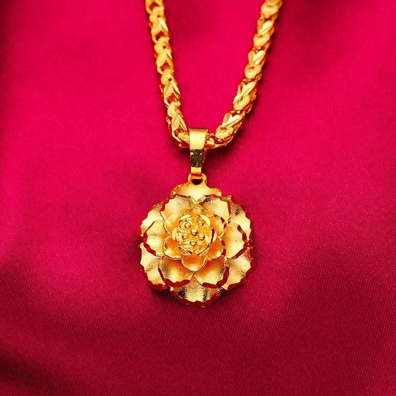 24K Gold panted Women’s Fashion Three-dimensional Flower Necklace Pendant