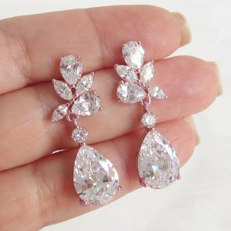 Crystal Drop Earrings Cubic Zirconia Silver Color Trendy Fashion Jewelry