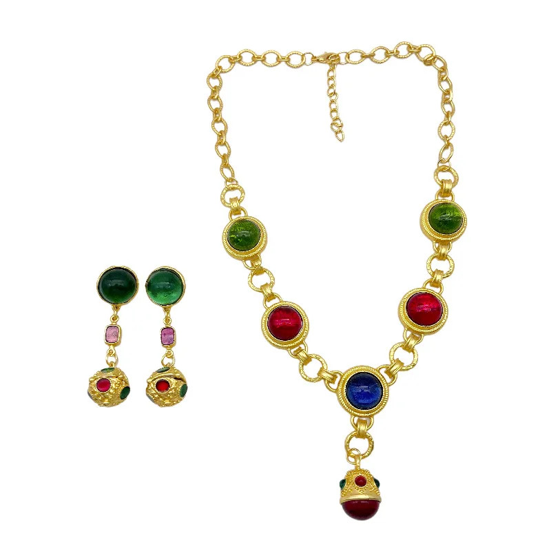 Classic Baroque Women Crstyal Necklace Earrings Jewelry Set Chorkers Chains