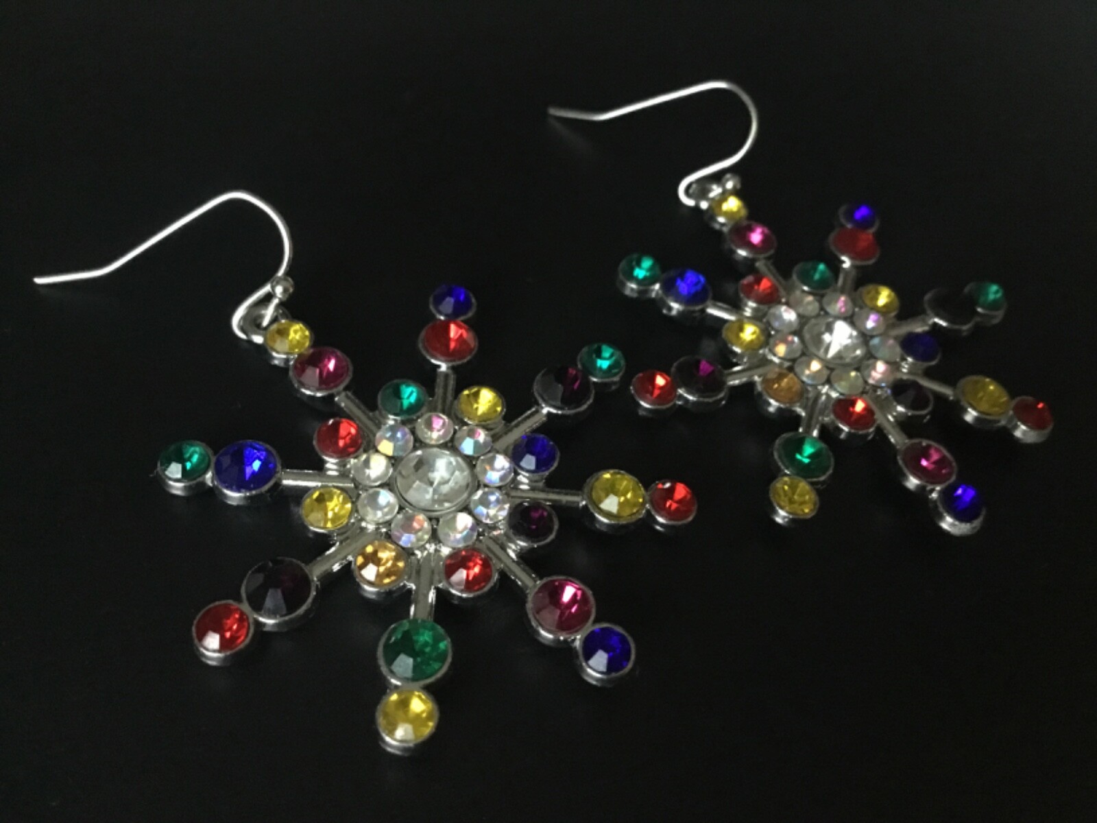 Christmas Earring Lot Multicolor Rhinestone Snowflake Holly & Berries Snowman