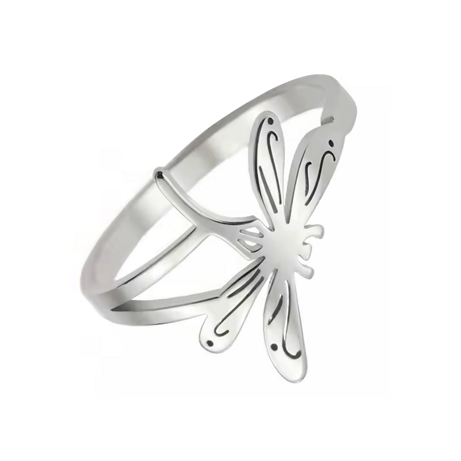 Dragonfly Ring Womens Silver 316L Stainless Steel Garden Insect Band Boho