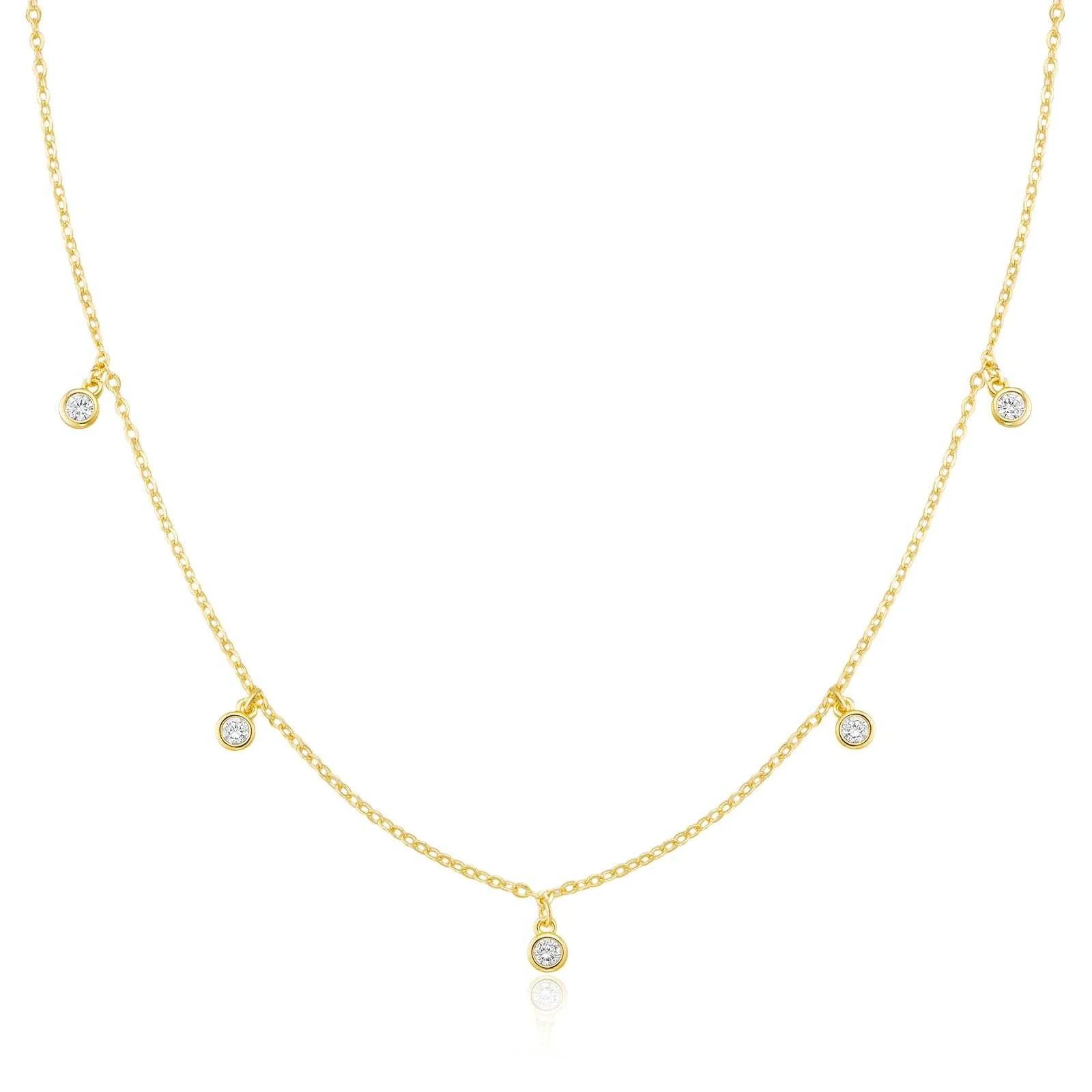 Dainty CZ Station Necklace – Gold & Silver Layering Choker for Women