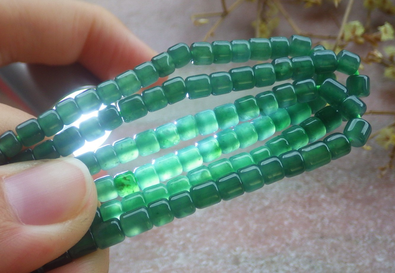 1 Pcs Icy Green 100% A JADE Jadeite Bead Beads Bangle Bracelet 6 inches 734712