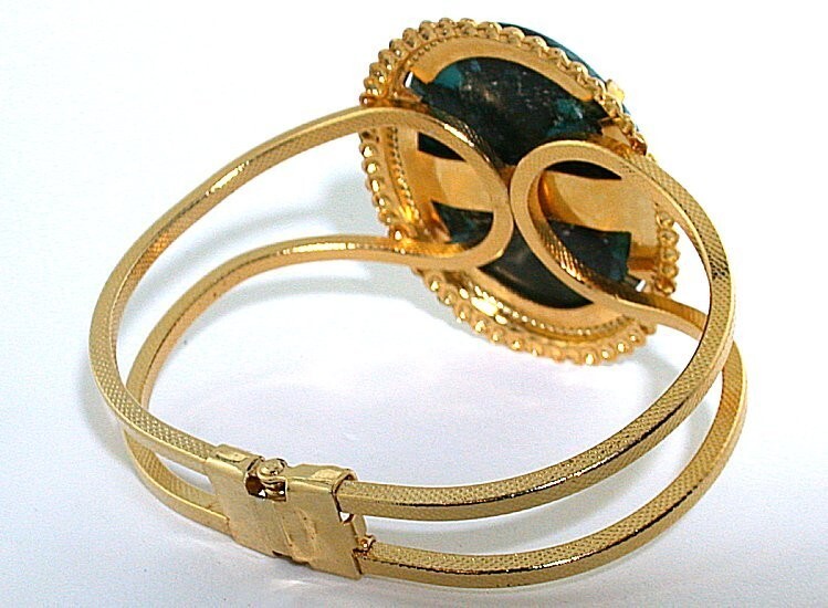 7 Inch Gold Color VINTAGE 40×30 Natural Turquoise Cab Cabochon Gem Bracelet