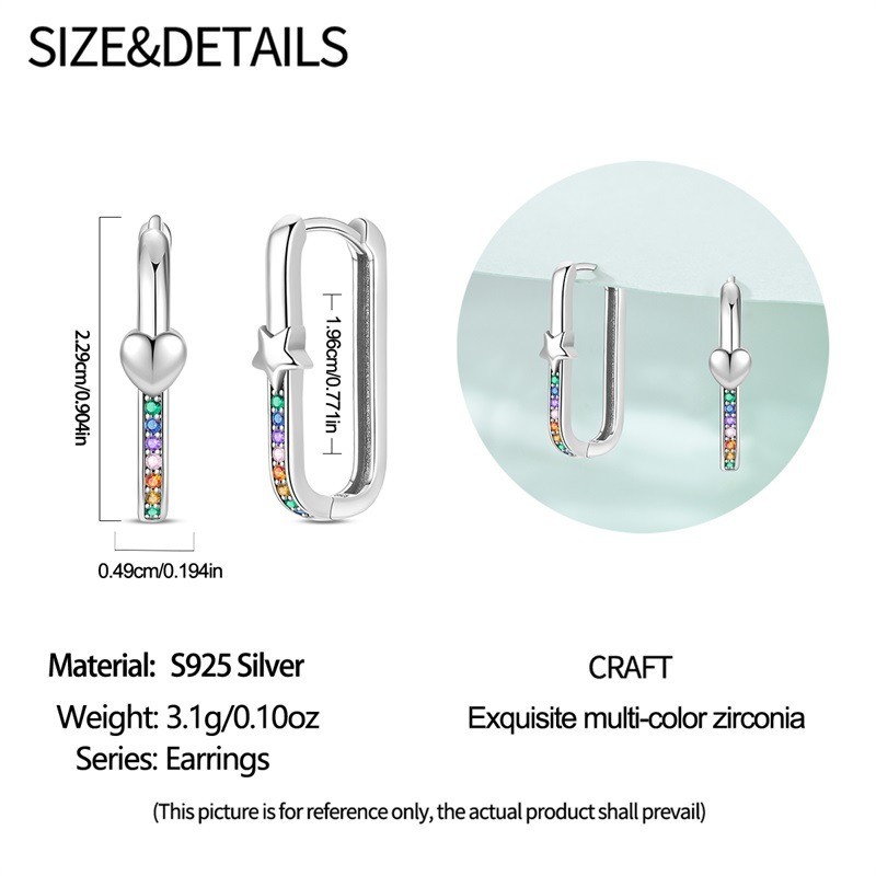 PANDACH 925 Sterling Silver Square Hoop Earrings with Colorful Cubic Zirconia