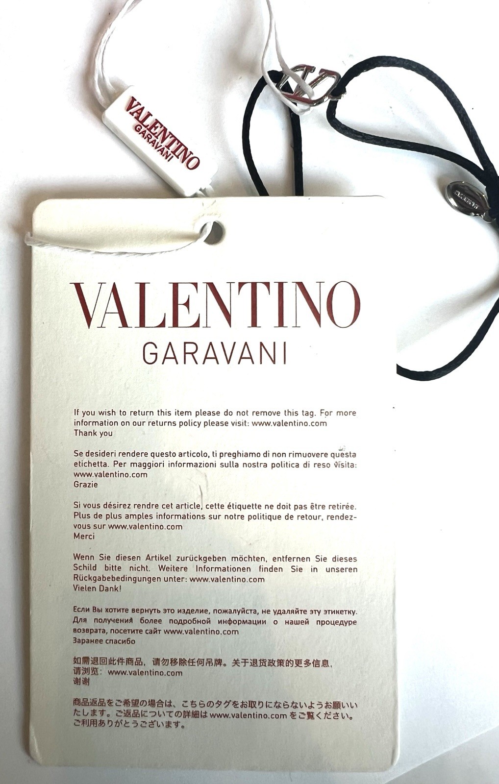 Valentino Garavani VLogo Signature Black Cord Bracelet Silver Tone NWT New Tag
