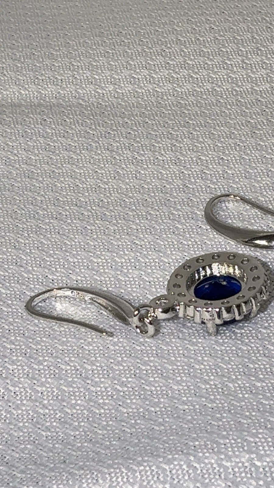 925 Sterling Silver Blue Round Cubic Zirconia Halo Leverback Dangle Earrings