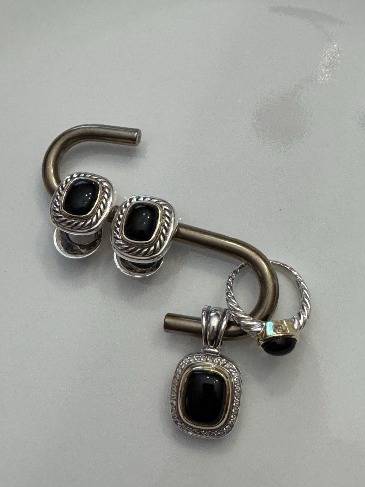 Silver-Tone Black Onyx Cushion Bezel Stud Earrings, Butterfly Closure