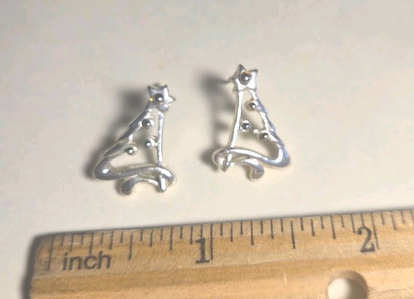 Cute Silver Tone Christmas Tree Earrings