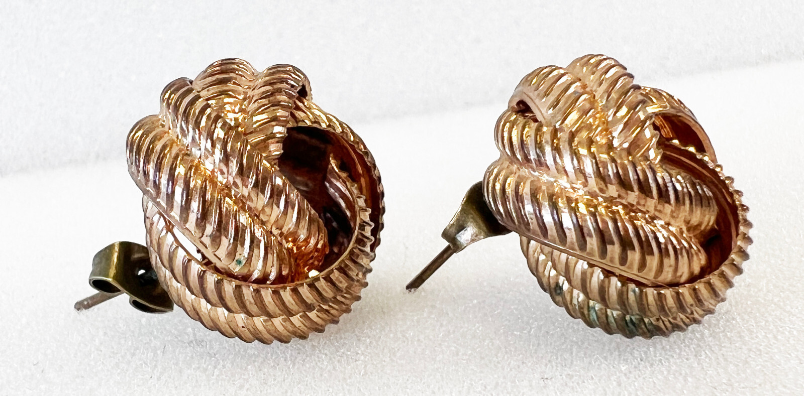 Vintage Copper Coiled Rope Stud Post Earrings 3/4″D 9.1g UNMARKED