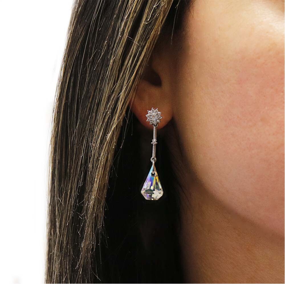 Aurora Borealis Crystal Drop Earrings Made With Crystals From Swarovski