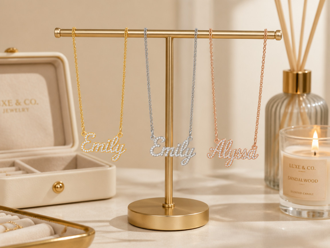 VIVA VORA Personalized Pendant Necklace, Rose Gold Silver Adjustable Length Gift