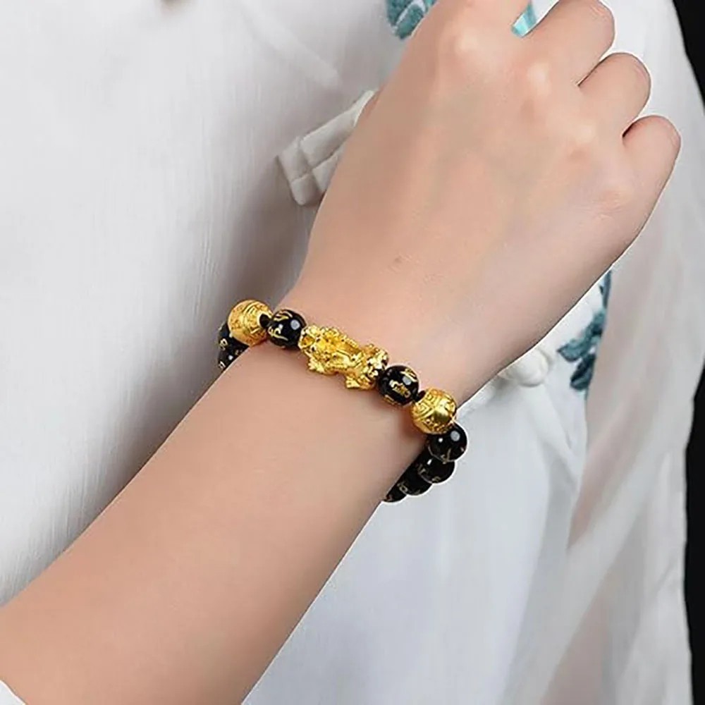 Feng Shui Black Obsidian Beads Pixiu Bracelet Attract Wealth Good Luck Jewelry