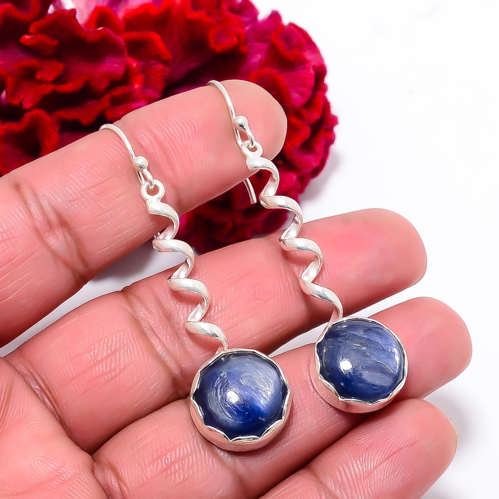 Kyanite – Nepal Designer Handmade 925 Sterling Silver Earring 2.22″ E9853