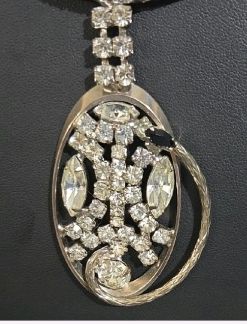 Rare Huge Vintage Unsigned Alice Caviness Rhinestone Cat Necklace