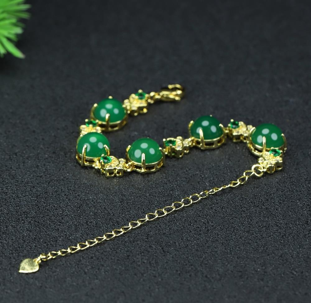 Girl Grandma Mothers Lady Women Green Jade Beads Bracelet Jewelry Gift Box DD299