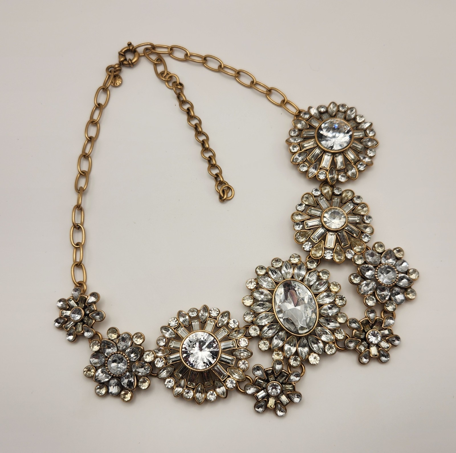 J Crew Crystal Statement Necklace Gold Tone Floral Bib Rhinestone Vintage Style