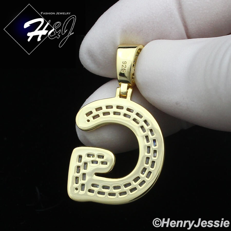 925 STERLING SILVER BLING BAGUETTE CZ GOLD PLATED INITIAL LETTER “G” PENDANT*412