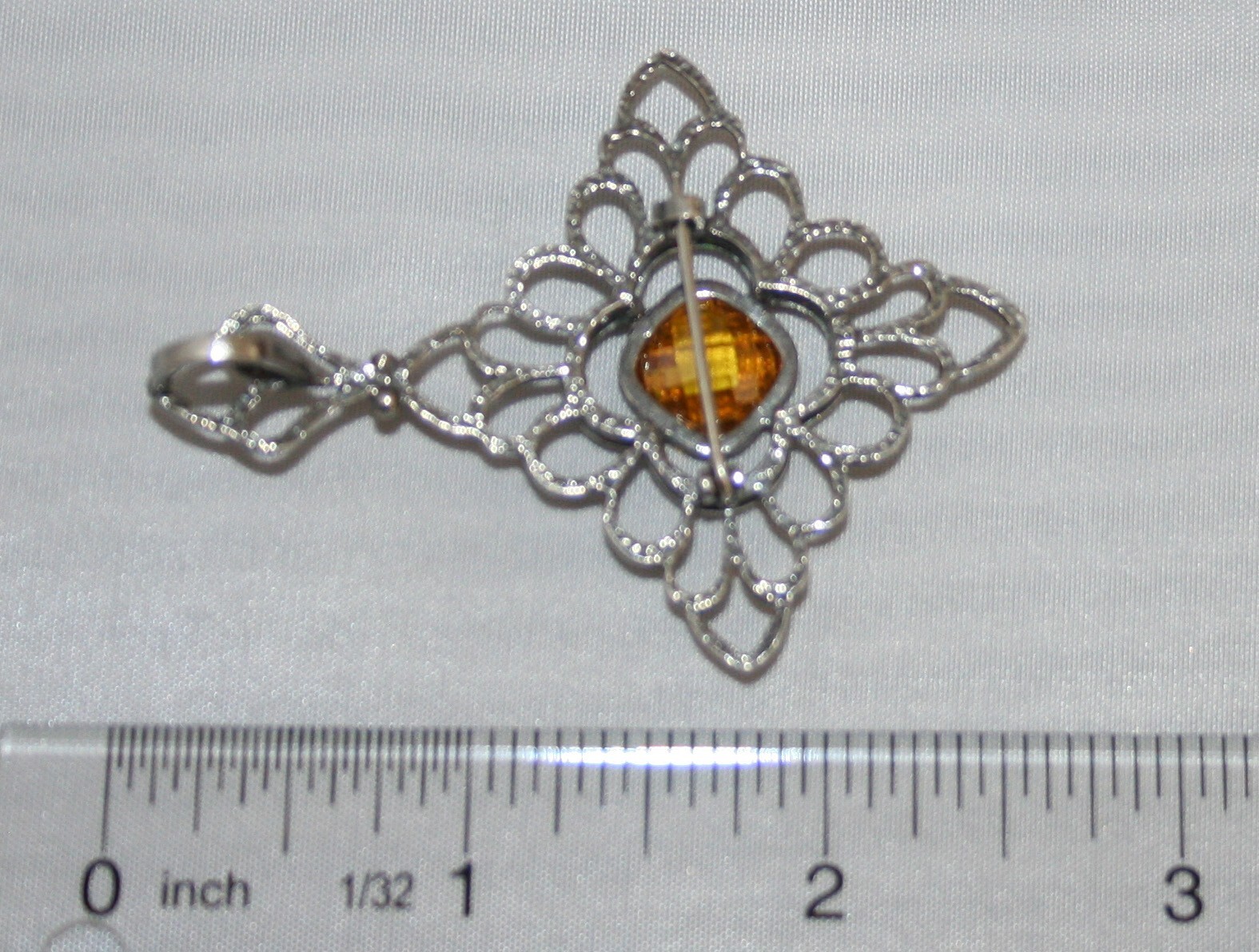 Silpada Sterling Silver Large Citrine Cubic Zirconia Center Pin Slider S1222