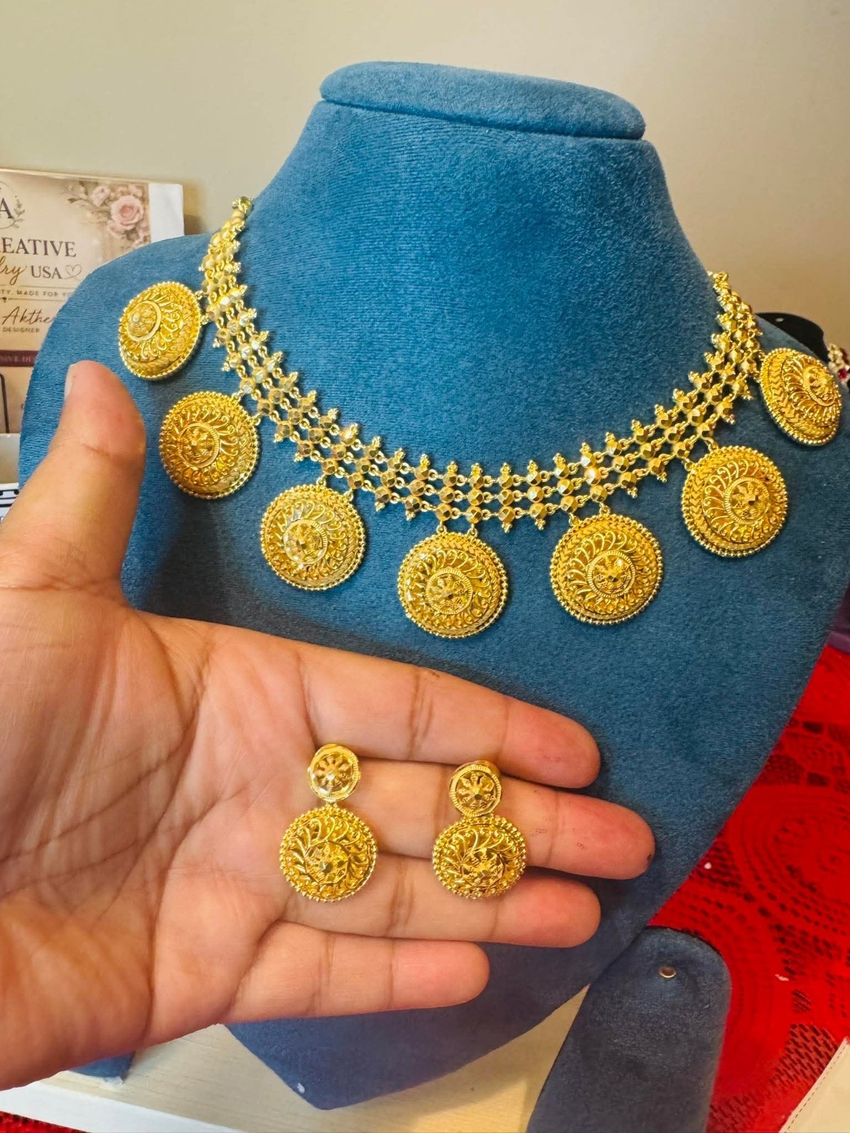 22K Dubai Gold Plated Traditional Coin Jewelry Set – Necklace & Earrings