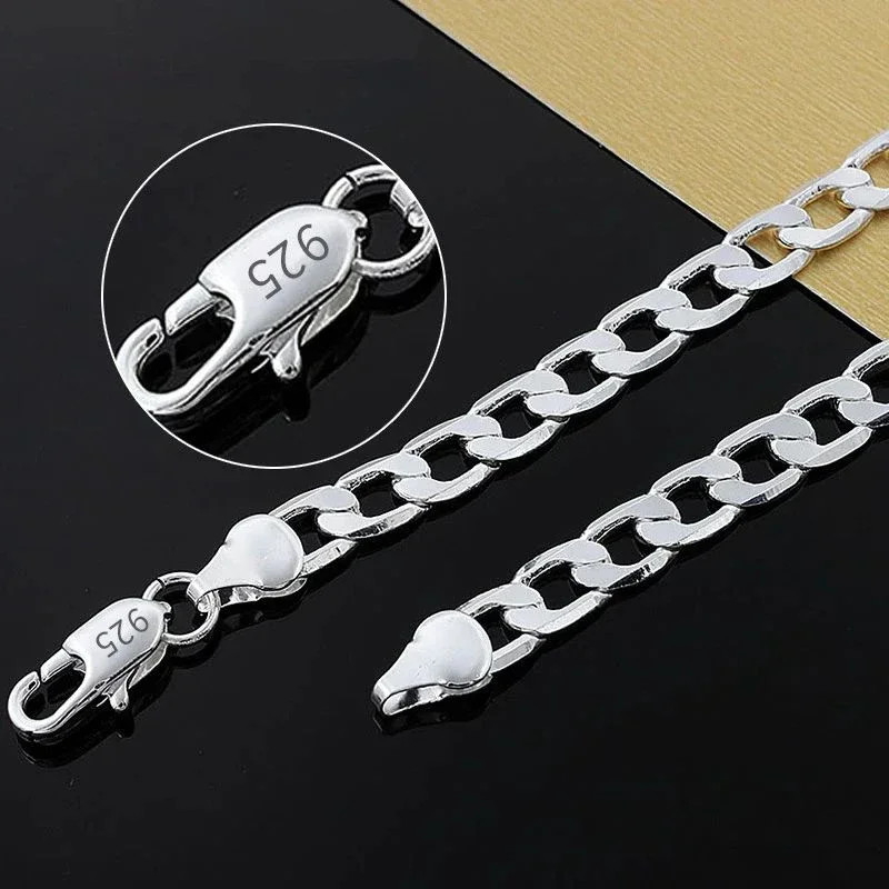 925 Sterling Silver Necklace For Men’s women 16/18/20/22/24 Inches Classic 6MM C