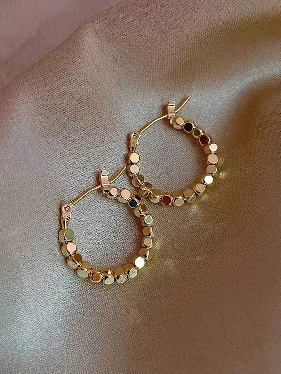1 pair Minimalist Copper Hoop Earrings Bead Design Women Daily Jewelry