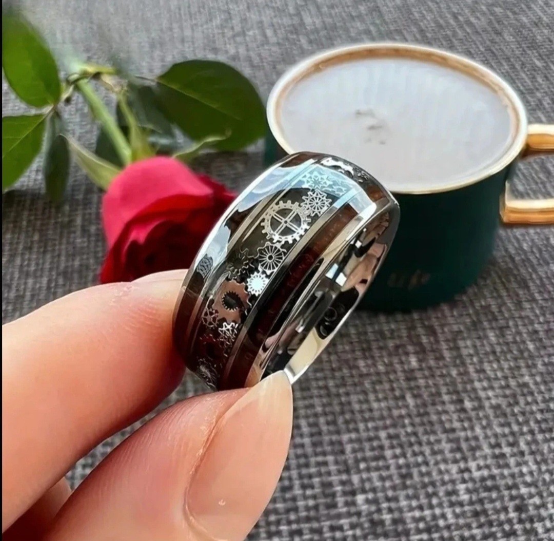 Steampunk Gear/Cog Band Ring Silver Tone Titanium Size 10.5 No Stone