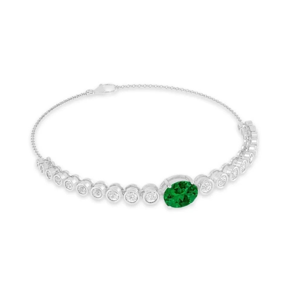 7 Ct Emerald Cut Simulated Emerald Women Tennis Bracelet 14K White Gold Plated