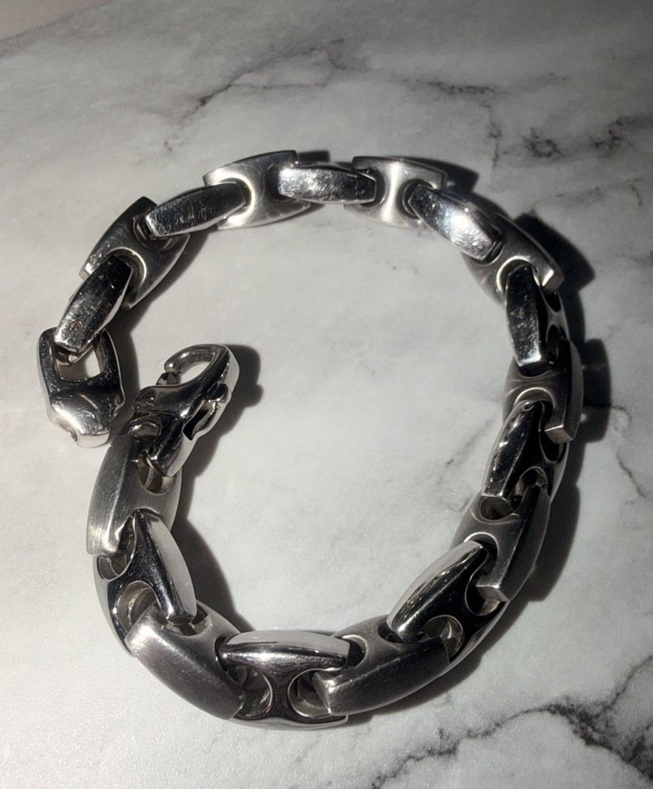 Stainless Steel Silver Tone Bar Link Chain Bracelet Lobster Clasp No Stone