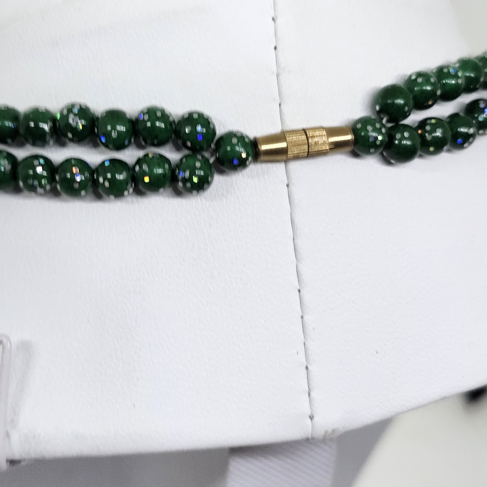 Double Strand Green Glitter Bead Kundan Style India
