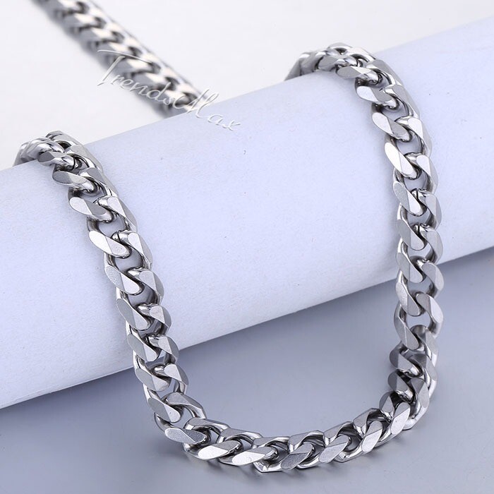 7MM Mens Necklace Bracelet Jewelry Set Stainless Steel Curb Cuban Chain 7″-30″