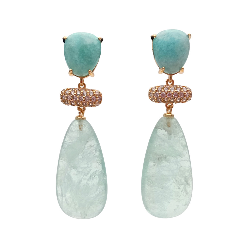 Women Earrings Fashion Green Amethyst Prasiolite Amazonite Stud Earring Jewelry