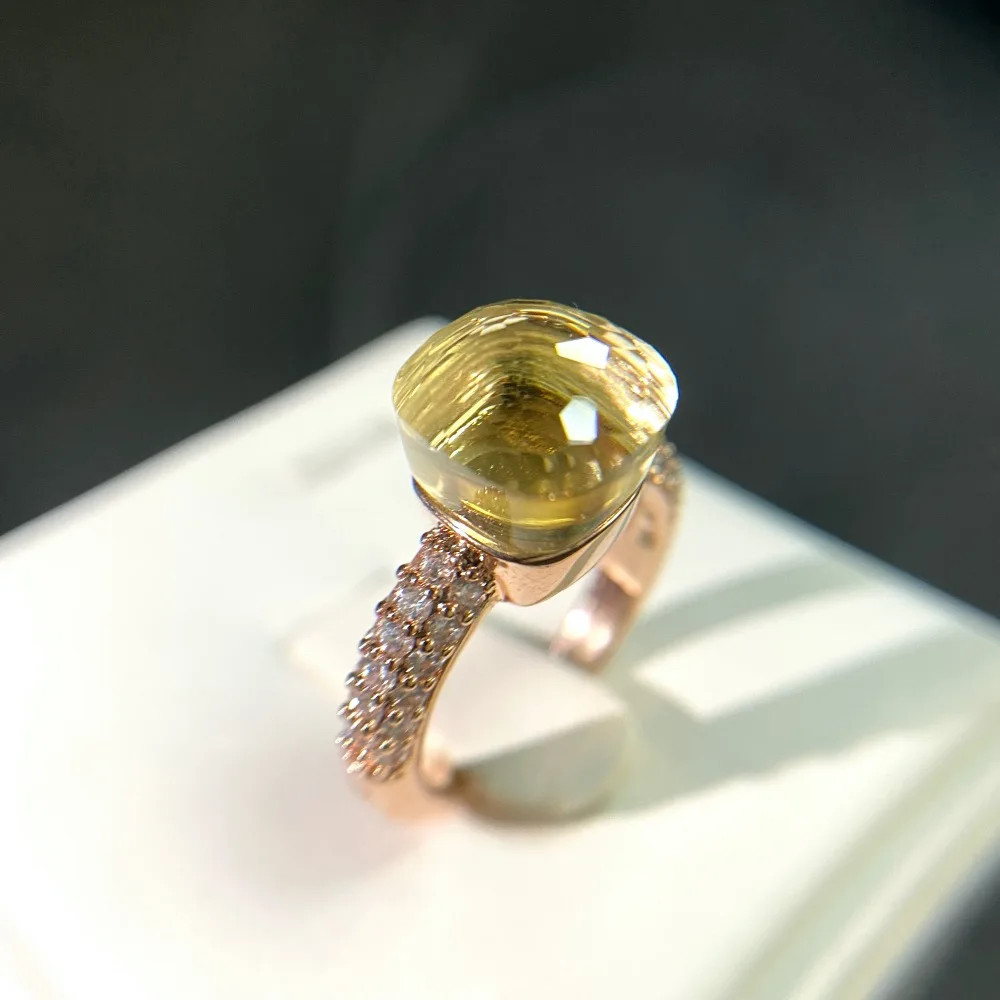Cocktail Ring Square Zircon Crystal 10mm Gold Plated Colorful Stone Jewelry