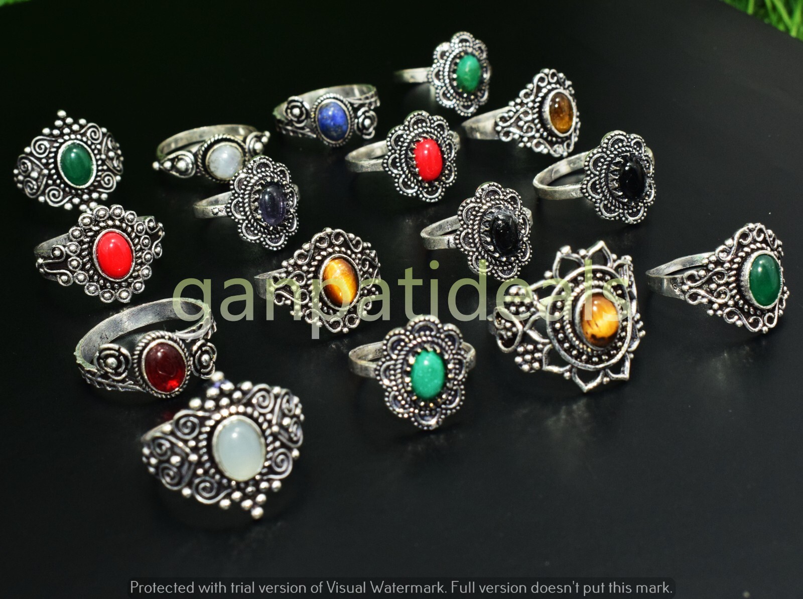 1000pcs Lot Moonstone & Mix Gemstone Rings 925 Silver Plated Jewelry Lots