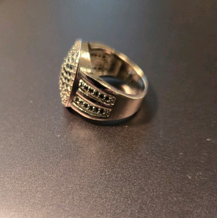 Silver Plated Black Spinel /CZ Cocktail Statement Ring